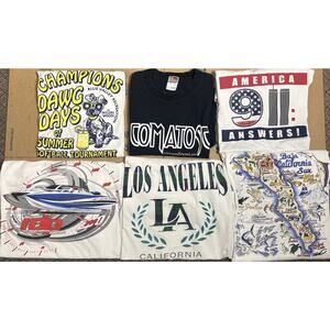 Lot 6 Vintage T Shirts XL 2XL 9/11 America LA Cali Havasu Single Stitch Y2K 90s